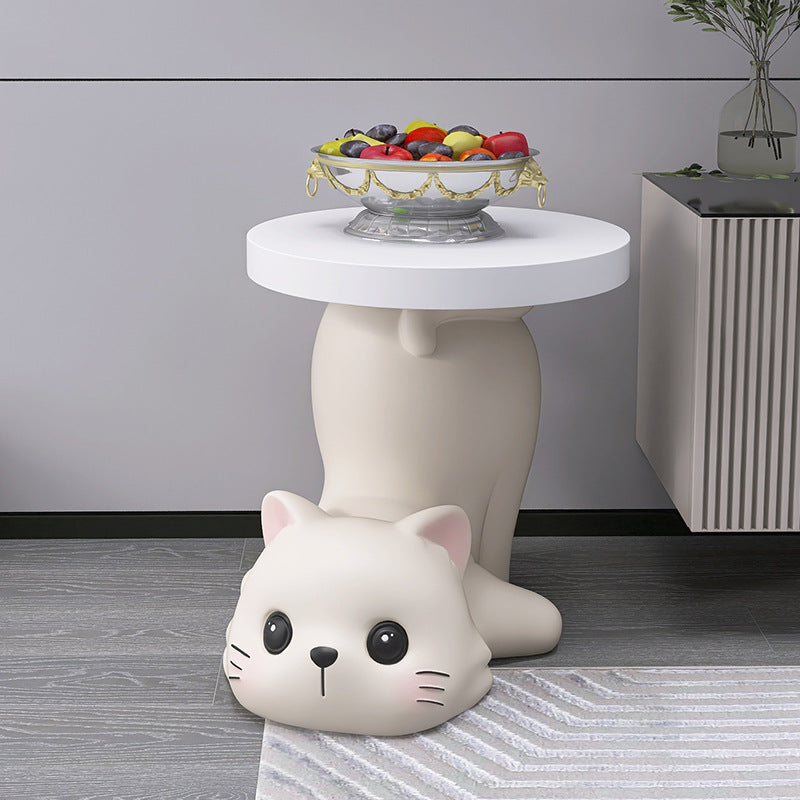 Modern Art Deco Resin Cat Round 1-Tier End Table