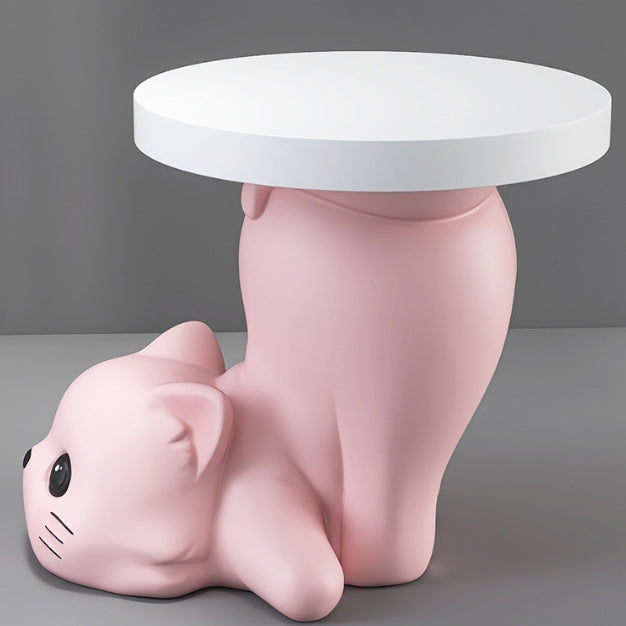 Modern Art Deco Resin Cat Round 1-Tier End Table