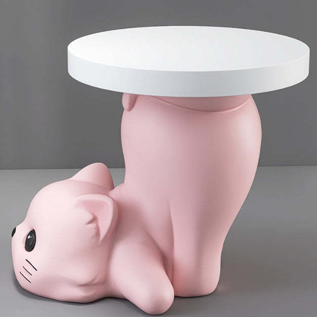 Modern Art Deco Resin Cat Round 1-Tier End Table