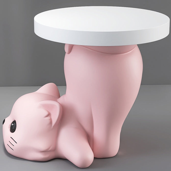 Modern Art Deco Resin Cat Round 1-Tier End Table