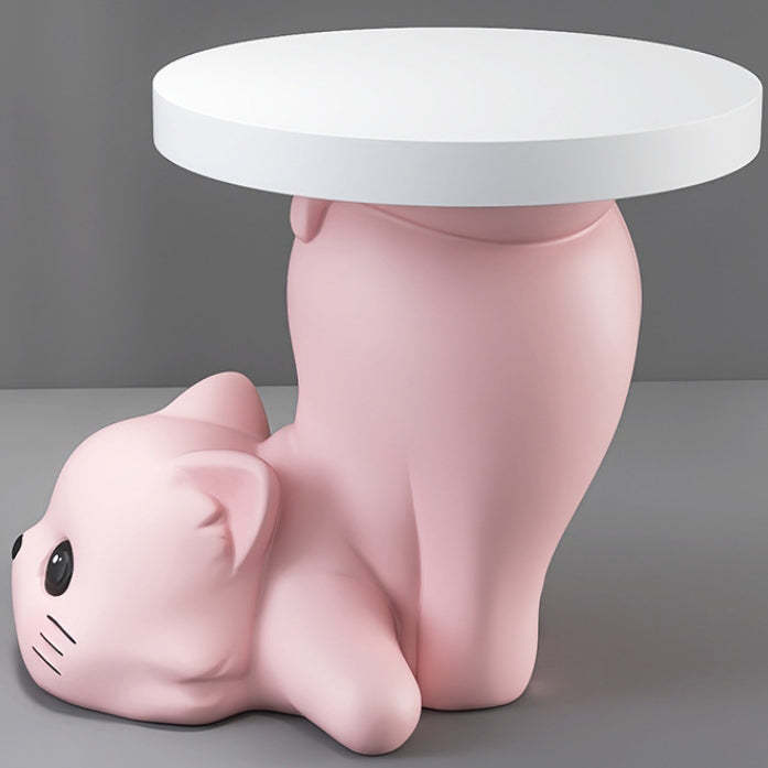Modern Art Deco Resin Cat Round 1-Tier End Table