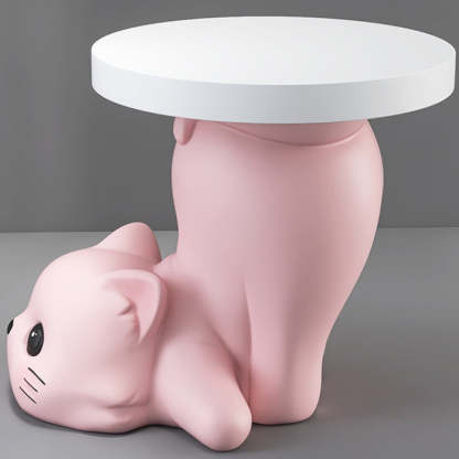 Modern Art Deco Resin Cat Round 1-Tier End Table