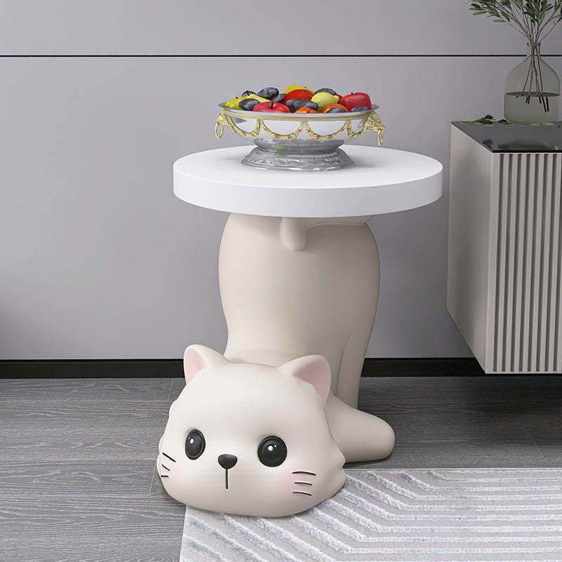 Modern Art Deco Resin Cat Round 1-Tier End Table