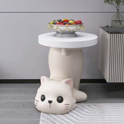 Modern Art Deco Resin Cat Round 1-Tier End Table