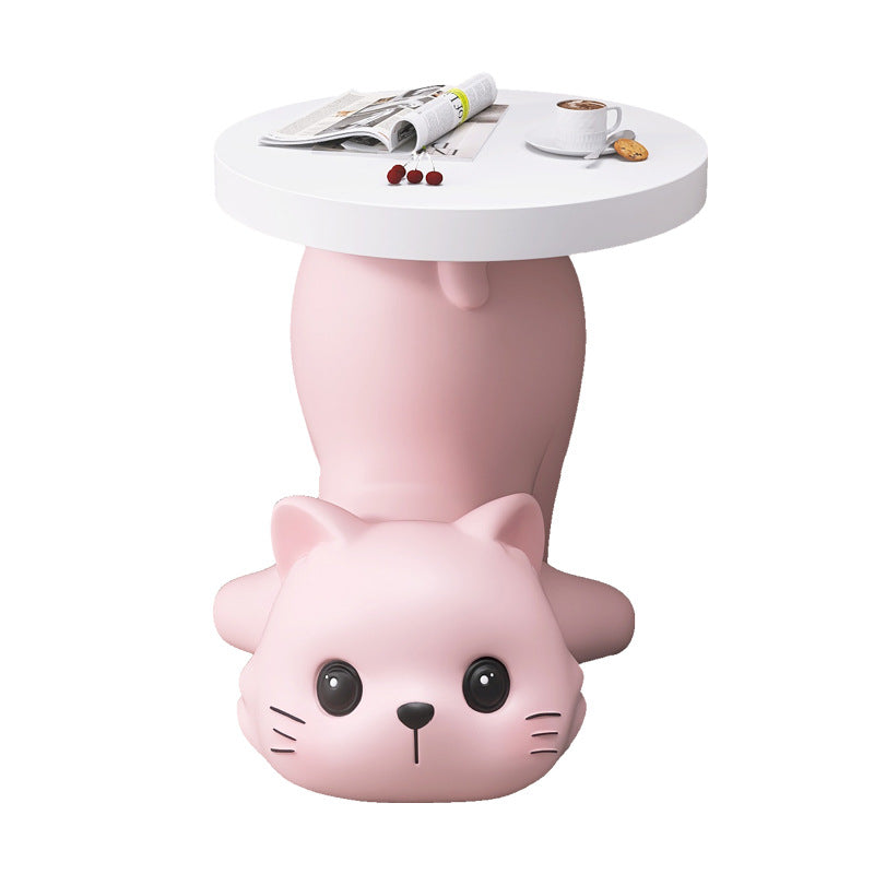 Modern Art Deco Resin Cat Round 1-Tier End Table