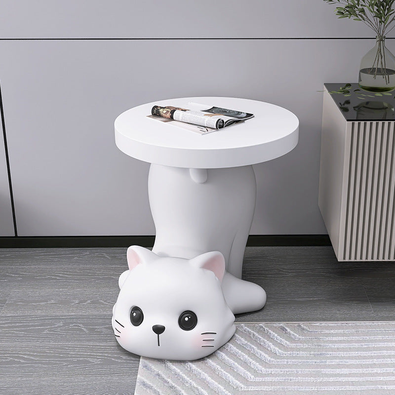 Modern Art Deco Resin Cat Round 1-Tier End Table
