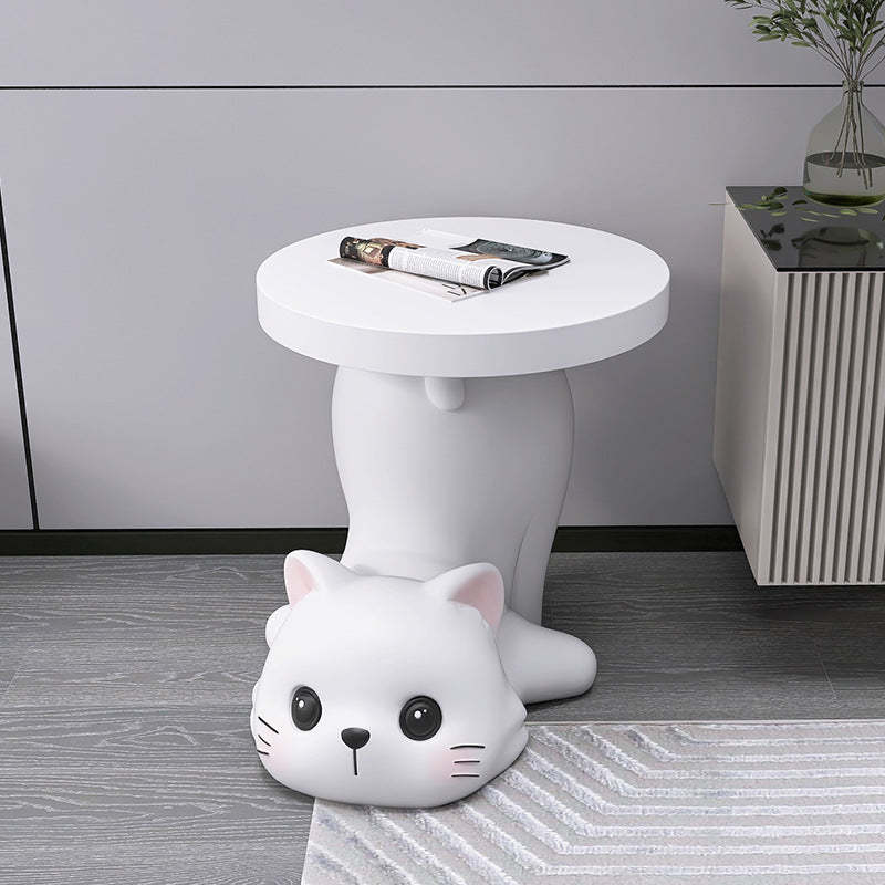 Modern Art Deco Resin Cat Round 1-Tier End Table
