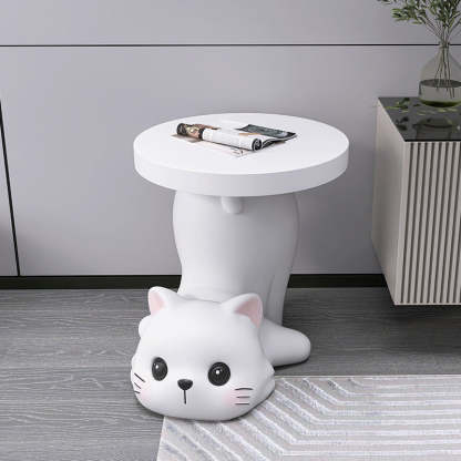 Modern Art Deco Resin Cat Round 1-Tier End Table