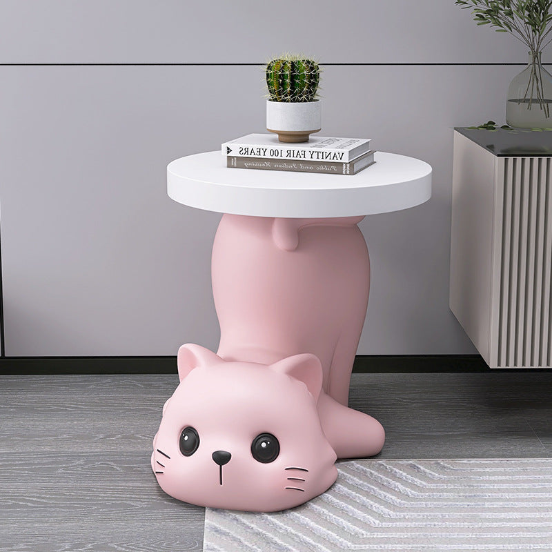 Modern Art Deco Resin Cat Round 1-Tier End Table