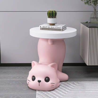 Modern Art Deco Resin Cat Round 1-Tier End Table