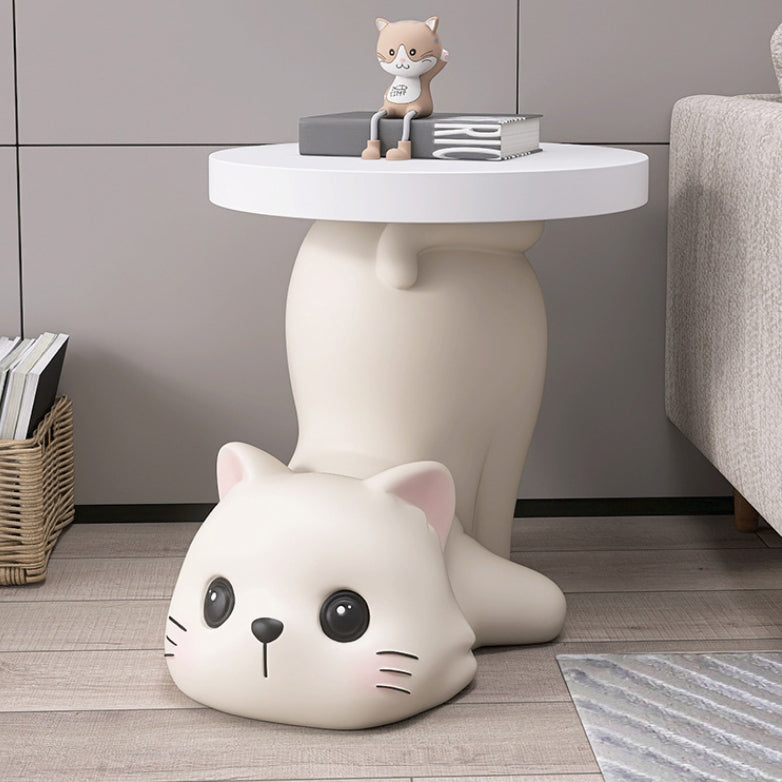 Modern Art Deco Resin Cat Round 1-Tier End Table