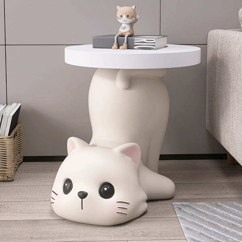 Modern Art Deco Resin Cat Round 1-Tier End Table
