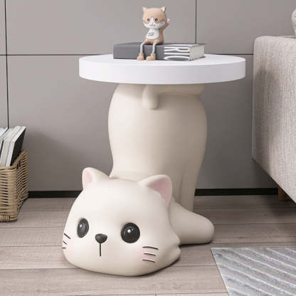 Modern Art Deco Resin Cat Round 1-Tier End Table