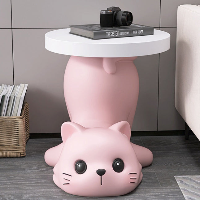 Modern Art Deco Resin Cat Round 1-Tier End Table