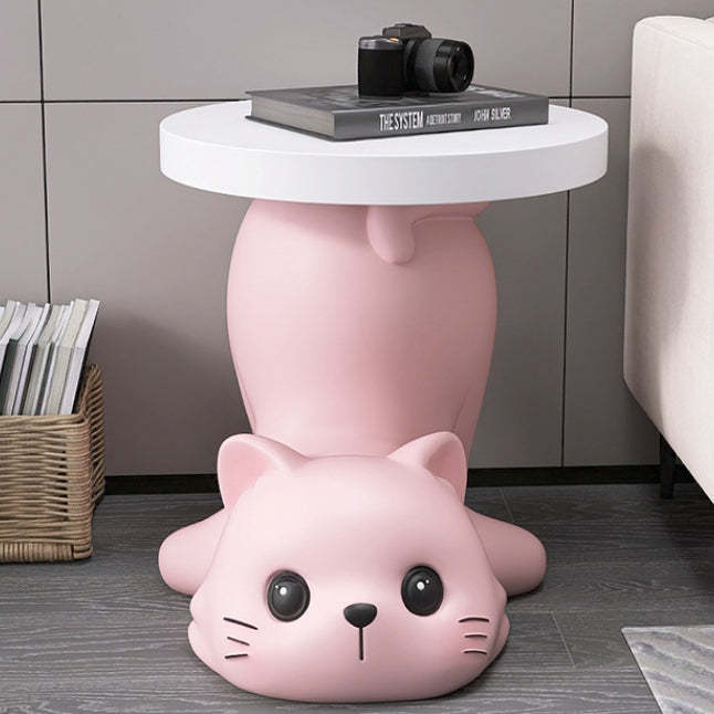 Modern Art Deco Resin Cat Round 1-Tier End Table
