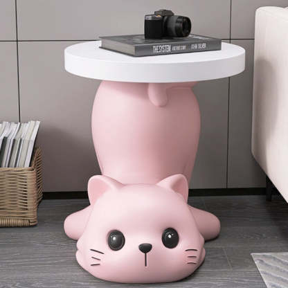 Modern Art Deco Resin Cat Round 1-Tier End Table