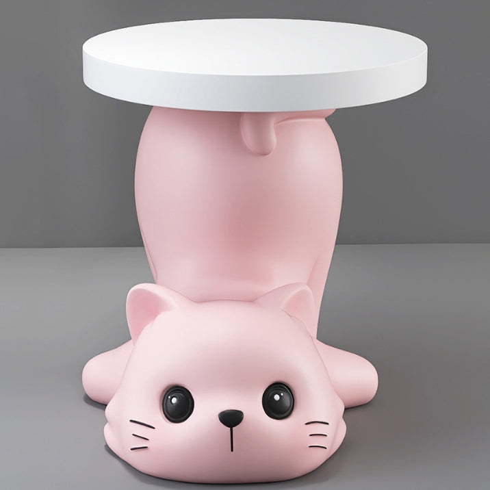 Modern Art Deco Resin Cat Round 1-Tier End Table
