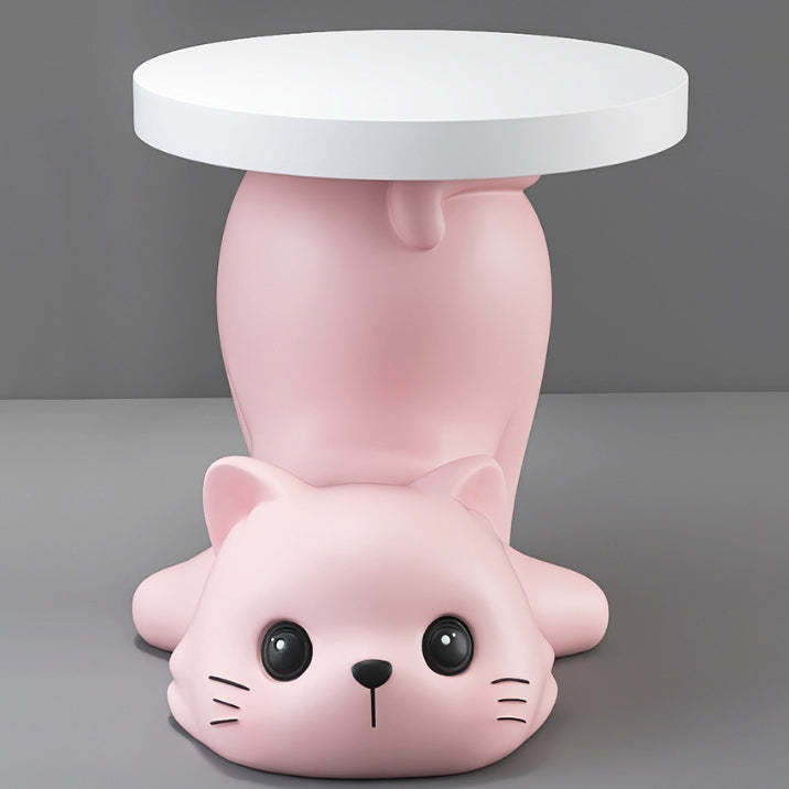 Modern Art Deco Resin Cat Round 1-Tier End Table