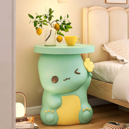 Modern Art Deco Resin Dinosaur Round 1-Tier End Table