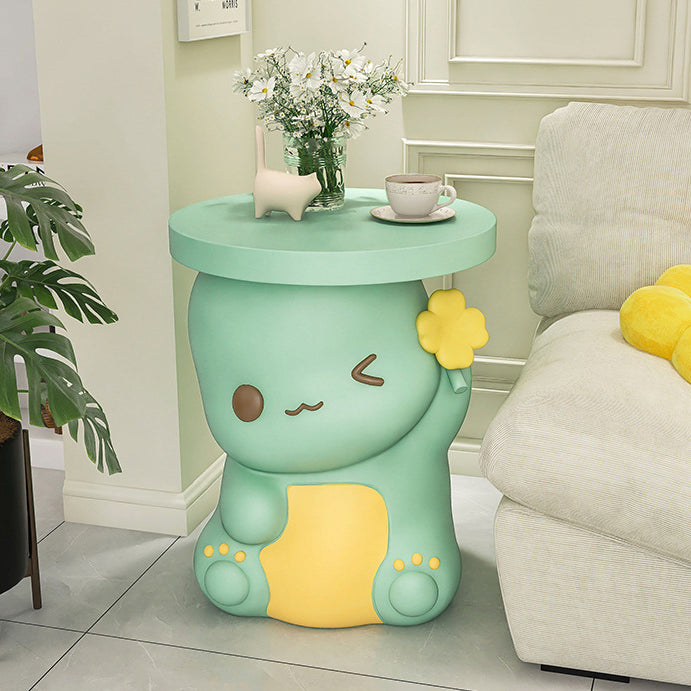 Modern Art Deco Resin Dinosaur Round 1-Tier End Table