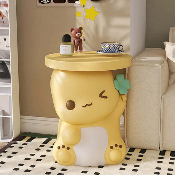Modern Art Deco Resin Dinosaur Round 1-Tier End Table