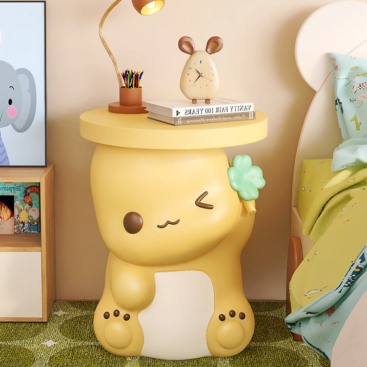 Modern Art Deco Resin Dinosaur Round 1-Tier End Table