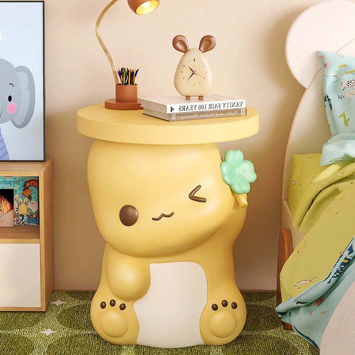 Modern Art Deco Resin Dinosaur Round 1-Tier End Table