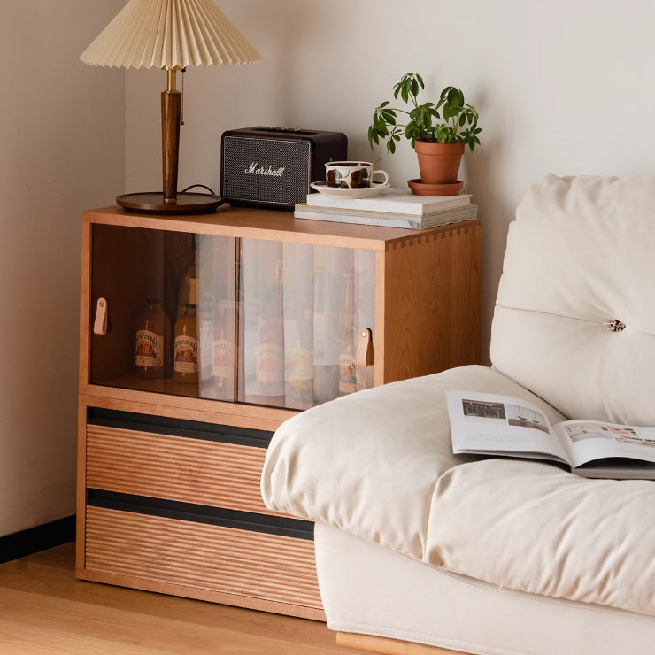 Japanese Cherry Wood Rectangular 1-Tier Side Table