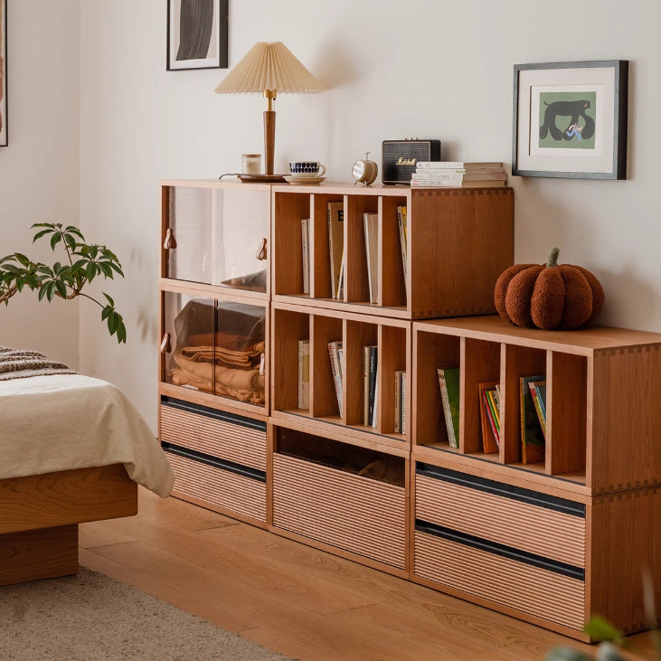 Japanese Cherry Wood Rectangular 1-Tier Side Table