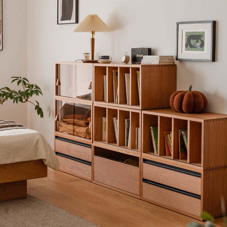 Japanese Cherry Wood Rectangular 1-Tier Side Table