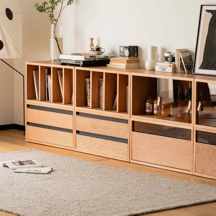 Japanese Cherry Wood Rectangular 1-Tier Side Table — Single Drawer Cabinet