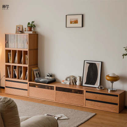 Japanese Cherry Wood Rectangular 1-Tier Side Table