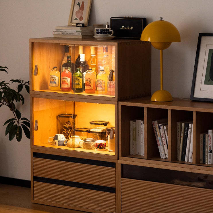 Japanese Cherry Wood Rectangular 1-Tier Side Table
