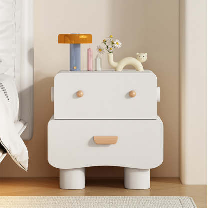 Contemporary Faux Leather 2-Drawer Nightstand — Cream White