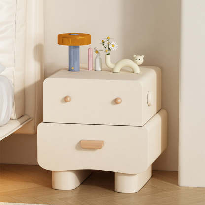 Contemporary Faux Leather 2-Drawer Nightstand — Beige