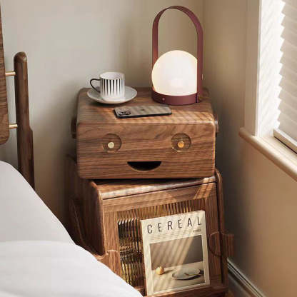 Contemporary Solid Wood Glass Robot 2-Storage Side Table