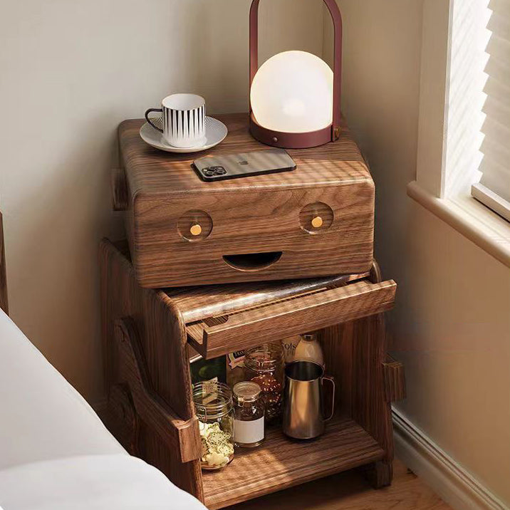 Contemporary Solid Wood Glass Robot 2-Storage Side Table
