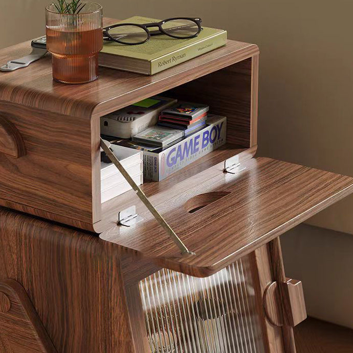 Contemporary Solid Wood Glass Robot 2-Storage Side Table