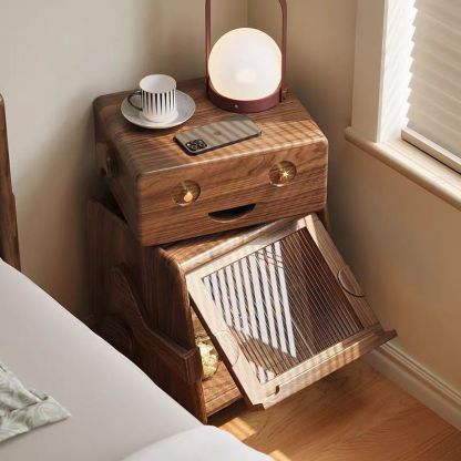 Contemporary Solid Wood Glass Robot 2-Storage Side Table