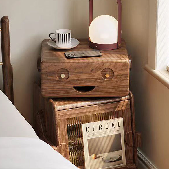 Contemporary Solid Wood Glass Robot 2-Storage Side Table