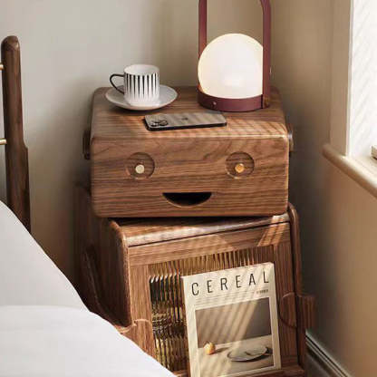 Contemporary Solid Wood Glass Robot 2-Storage Side Table