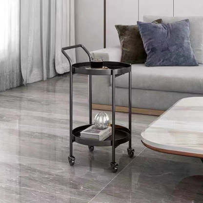 Scandinavian Metal Round 2/3-Tier Mobile Side Table — 2 / Black