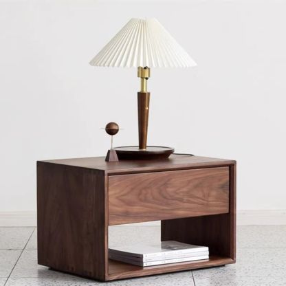Japanese Solid Wood Rounded 1-Drawer Nightstand — Original Wood Color