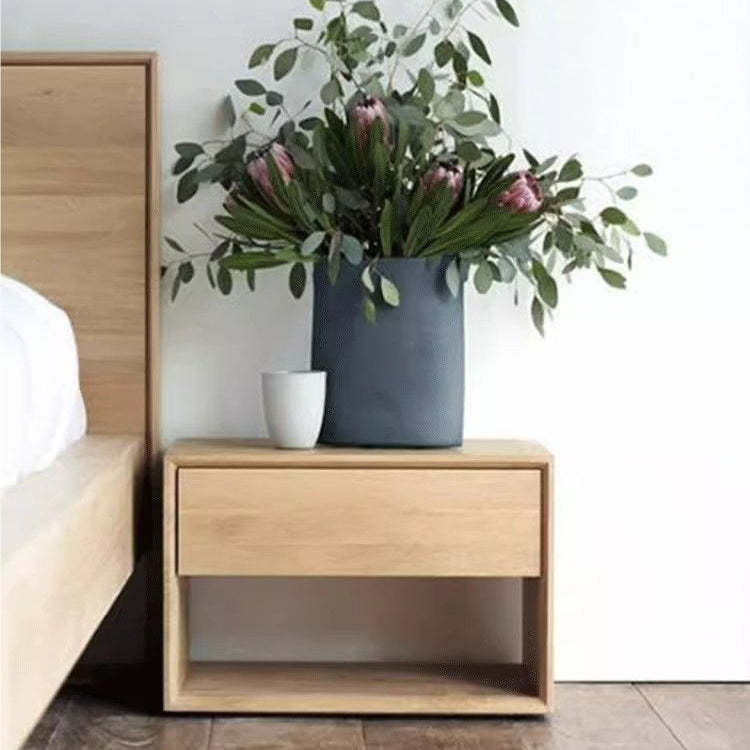 Japanese Solid Wood Rounded 1-Drawer Nightstand