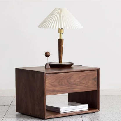 Japanese Solid Wood Rounded 1-Drawer Nightstand