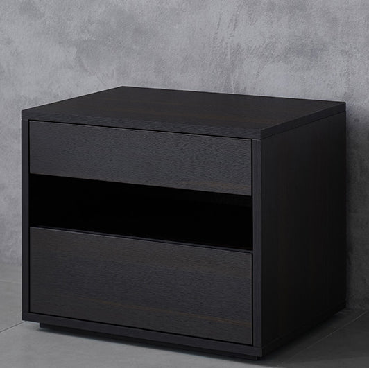 Scandinavian Solid Wood Rectangular 2-Drawer Nightstand — Original Wood Color
