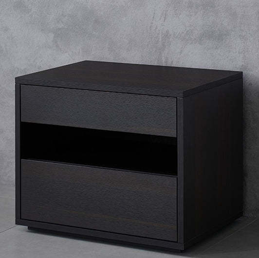 Scandinavian Solid Wood Rectangular 2-Drawer Nightstand — Original Wood Color