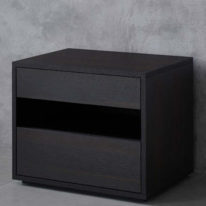 Scandinavian Solid Wood Rectangular 2-Drawer Nightstand — Original Wood Color