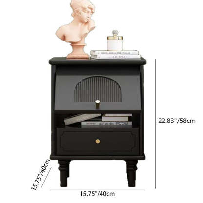 Vintage Solid Wood Glass 1-Drawer Nightstand
