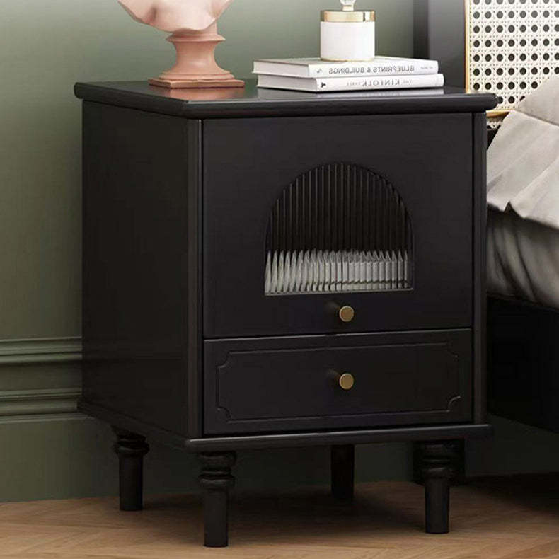Black glass solid 1-drawer nightstands - traditional